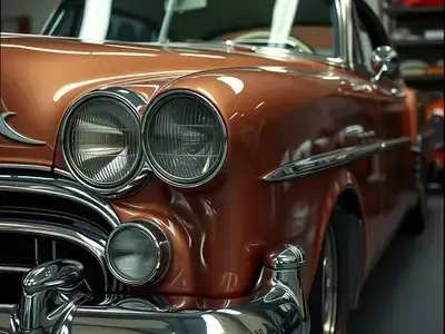 Beautiful vintage American luxury car with chrome details being restored